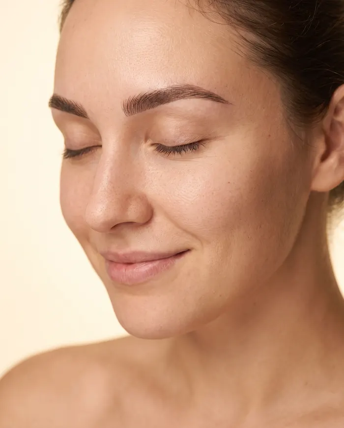 Softly shaded permanent makeup eyebrows with natural hair strokes